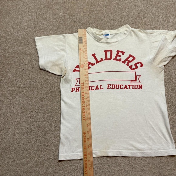 Vtg 70s Champion Shirt Valders Physical Education Small Blue Bar White USA Tee - Picture 7 of 11